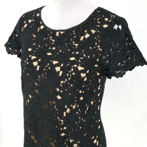 Talbots Top Petites 6P Black Lace Beige Lining Side Zip Blouse Dark Romantic - Picture 8 of 14